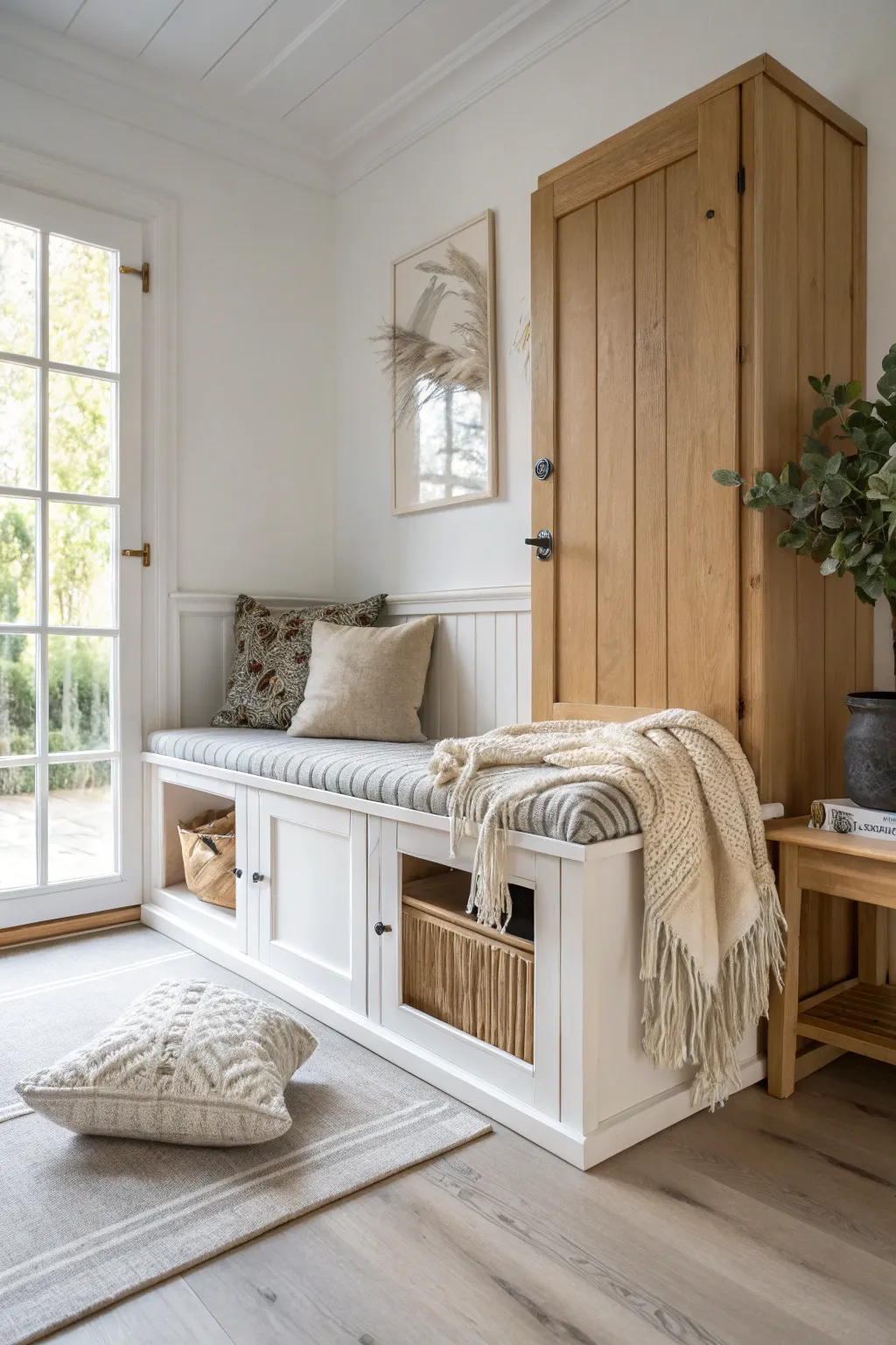 Discover the perfect blend of style and function with this chic bench seating that doubles as a cozy hideaway for your furry friend!