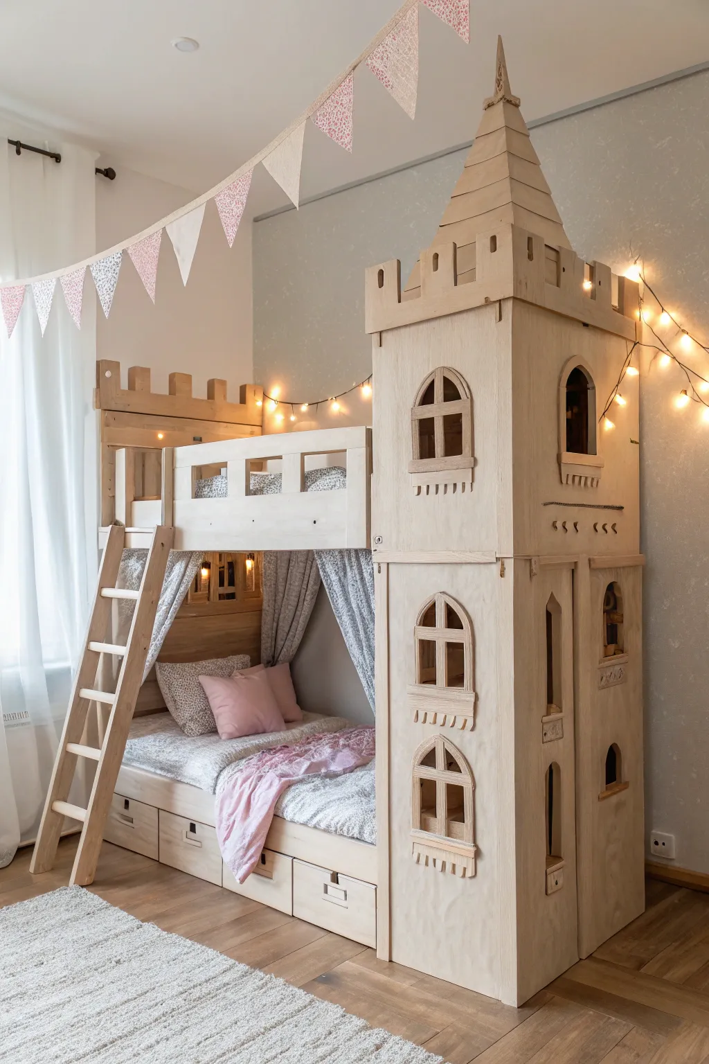 Transform your child's bunk into a dreamy castle with simple crafts and endless imagination. 🏰✨ #CreativeSpaces #BunkBedCastle