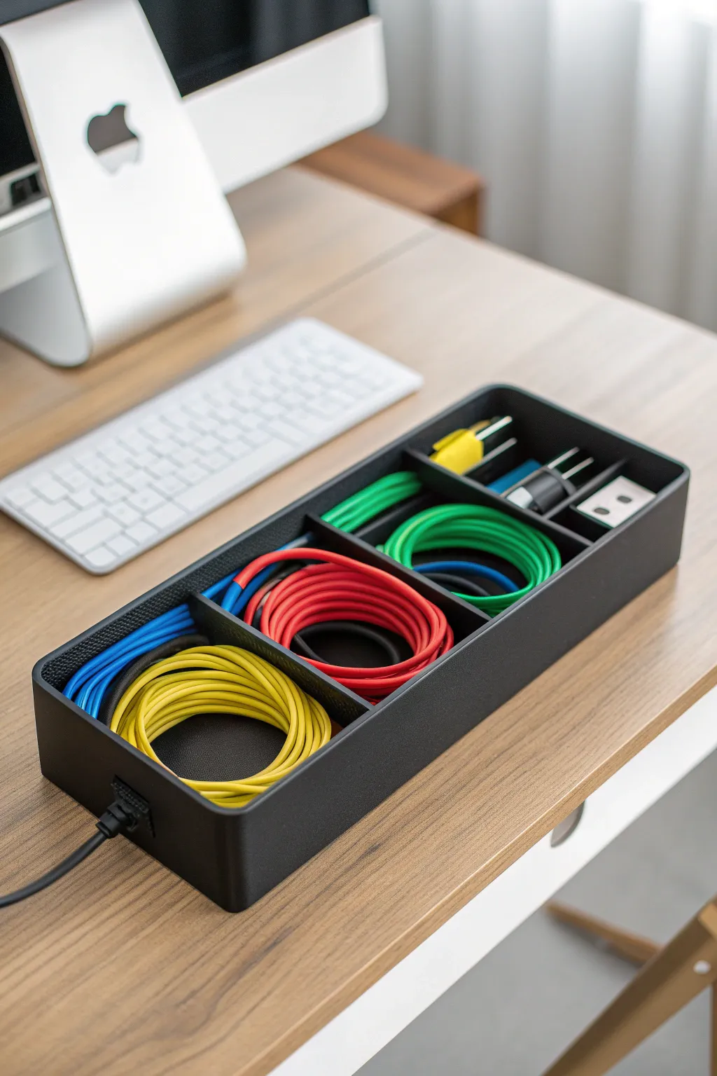 Streamline your workspace with a pop of color! Organize your cables with style and ease.