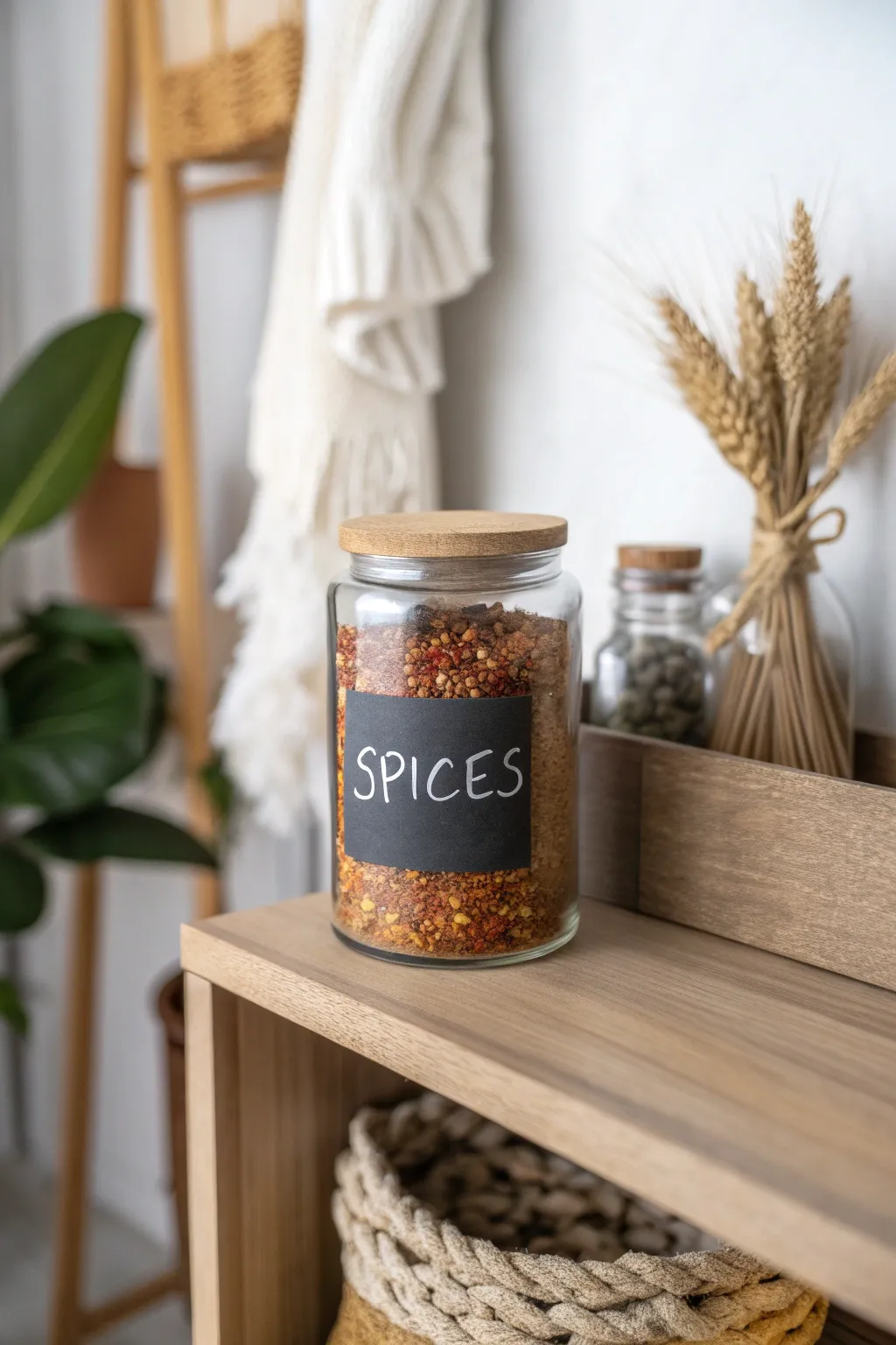 Transform your kitchen with charming spice storage, blending minimalist elegance with a touch of Boho flair.