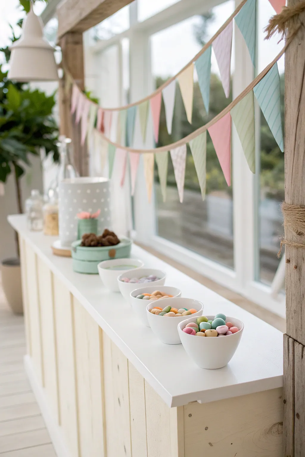 Add a touch of whimsy and color to your candy bar with a delicate paper garland. Perfect for any teacher appreciation event!