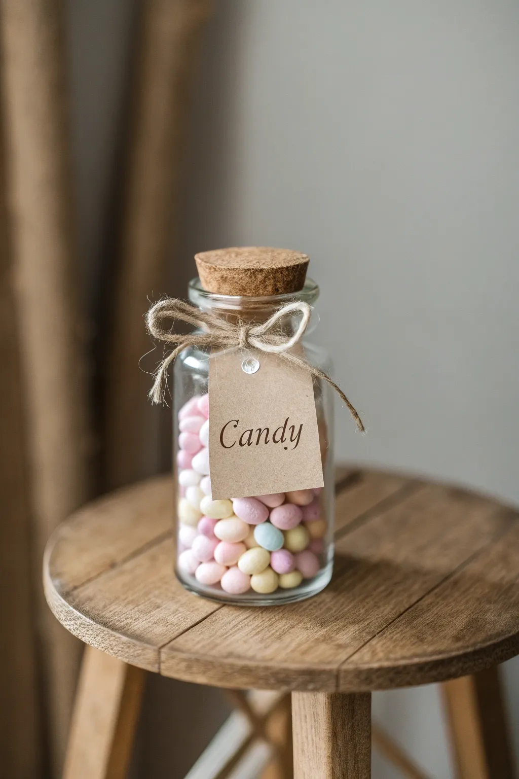 Charming candy jar party favors that blend minimalist elegance with a Boho touch.