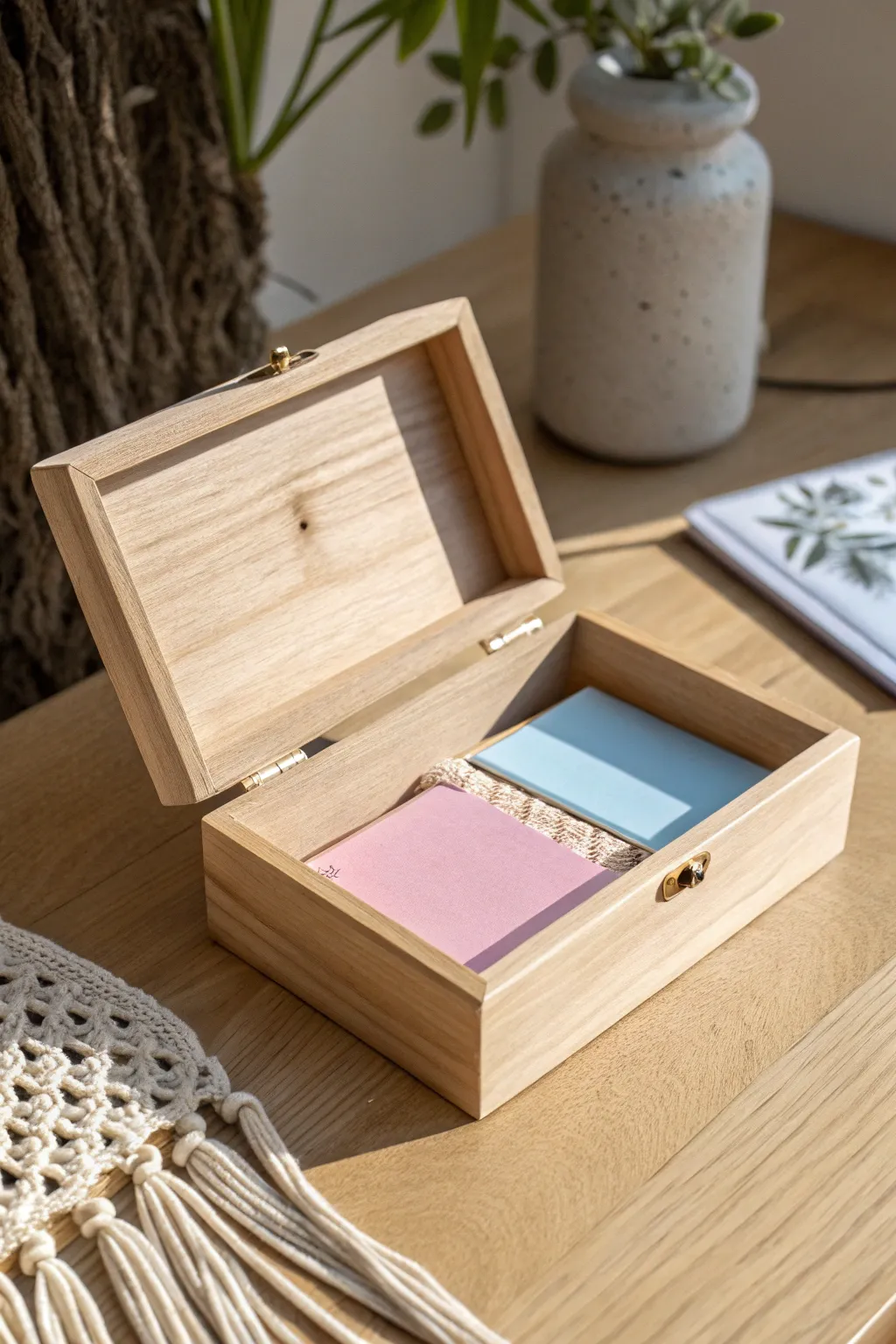 A touch of surprise and elegance: Discover the joy of a gender reveal with this minimalist Boho-inspired card box.