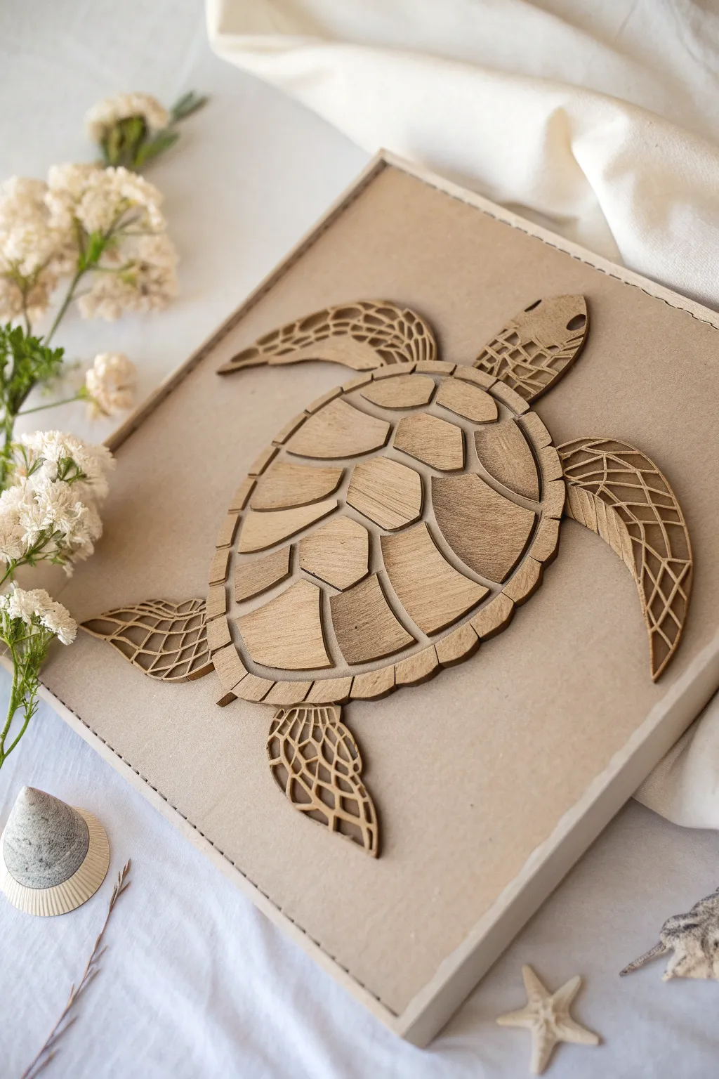 Embrace the elegance of the sea with this beautifully crafted cardboard turtle sculpture.
