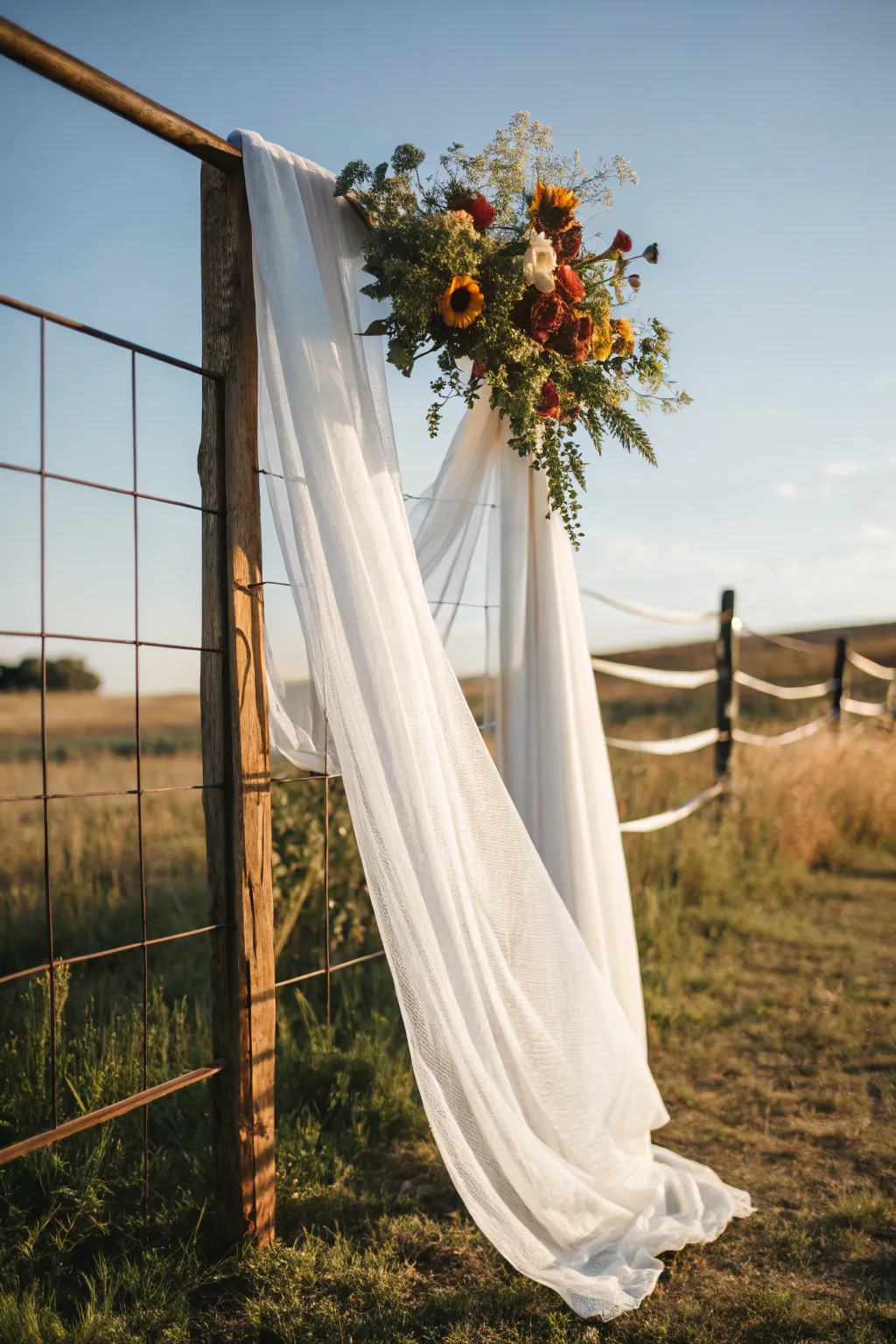 Transform your outdoor event with this stunning cattle panel backdrop, where rustic charm meets elegant simplicity.
