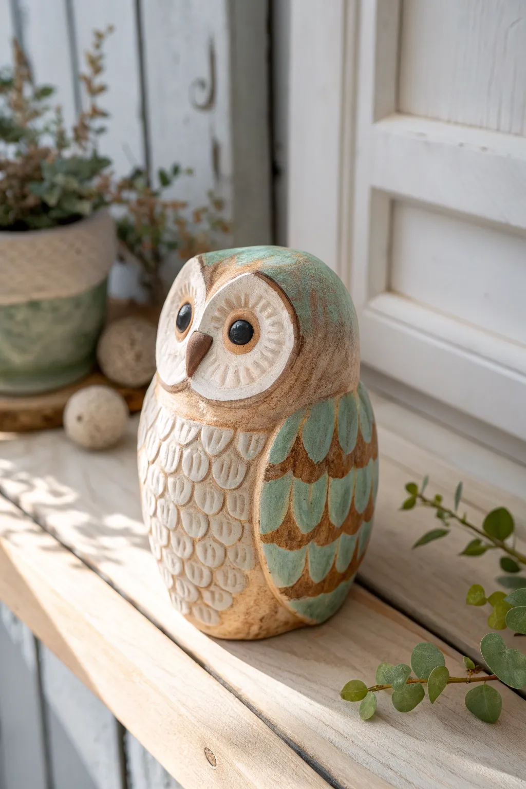 Embrace nature's palette with this beautifully crafted ceramic owl in soothing earth tones.