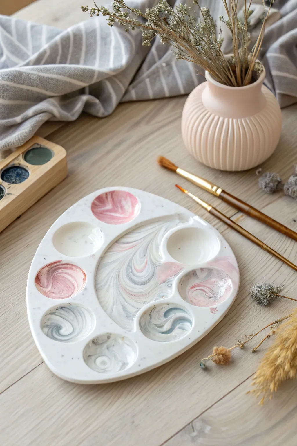 Transform your workspace with the enchanting allure of a marble effect palette. #CraftedElegance