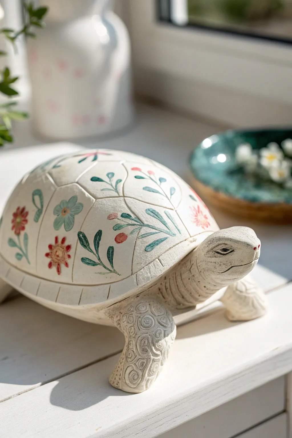 Embrace the beauty of spring with this floral ceramic turtle masterpiece. 🌸✨