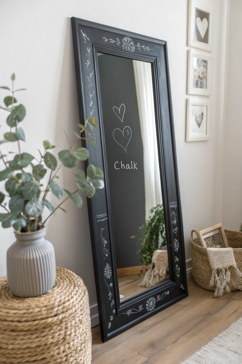 Add a personal touch to your space with a chalkboard mirror frame – perfect for notes, doodles, and endless creativity!
