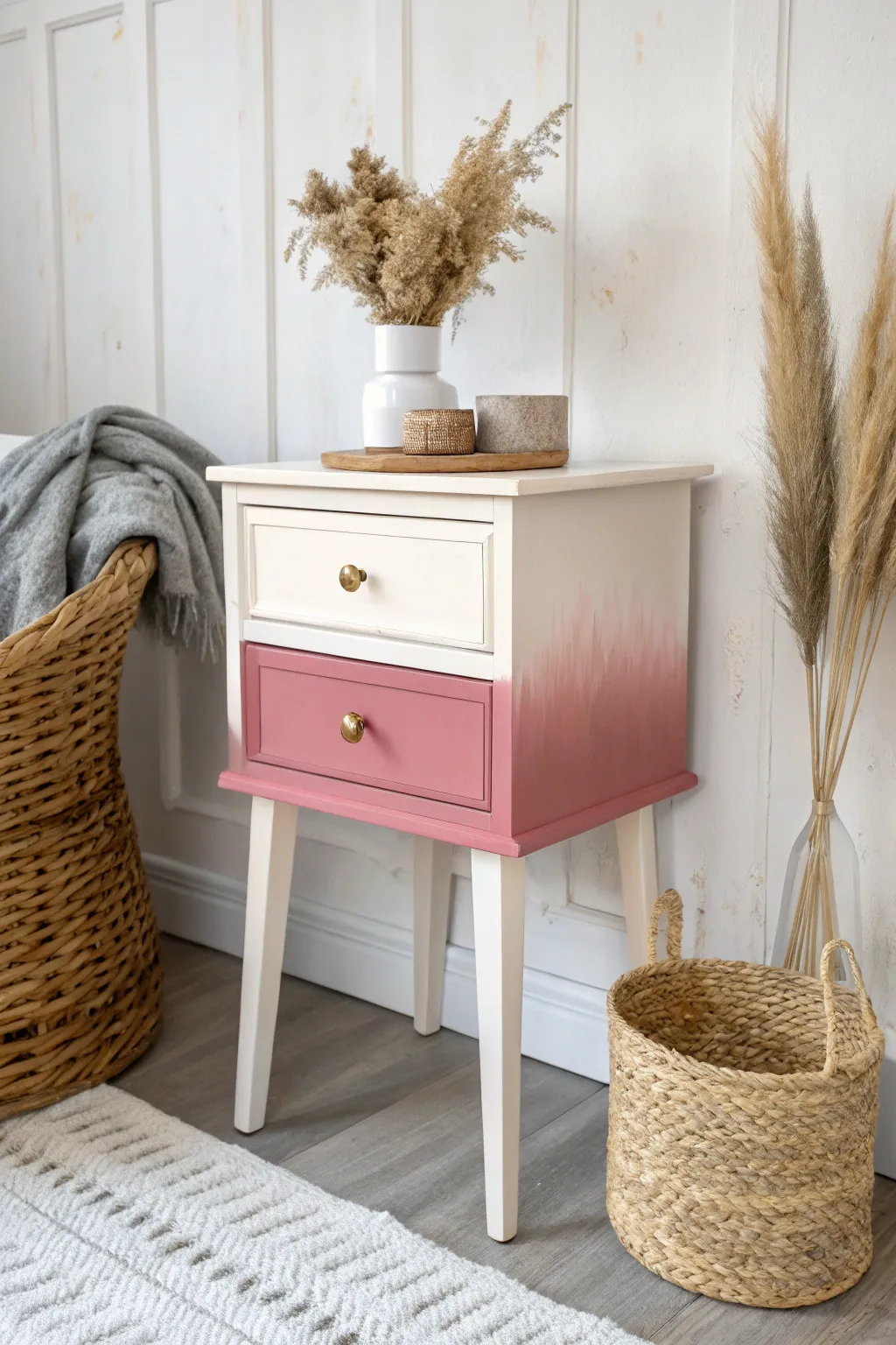 Transform your space with a chic ombré nightstand, where minimalist elegance meets boho charm.