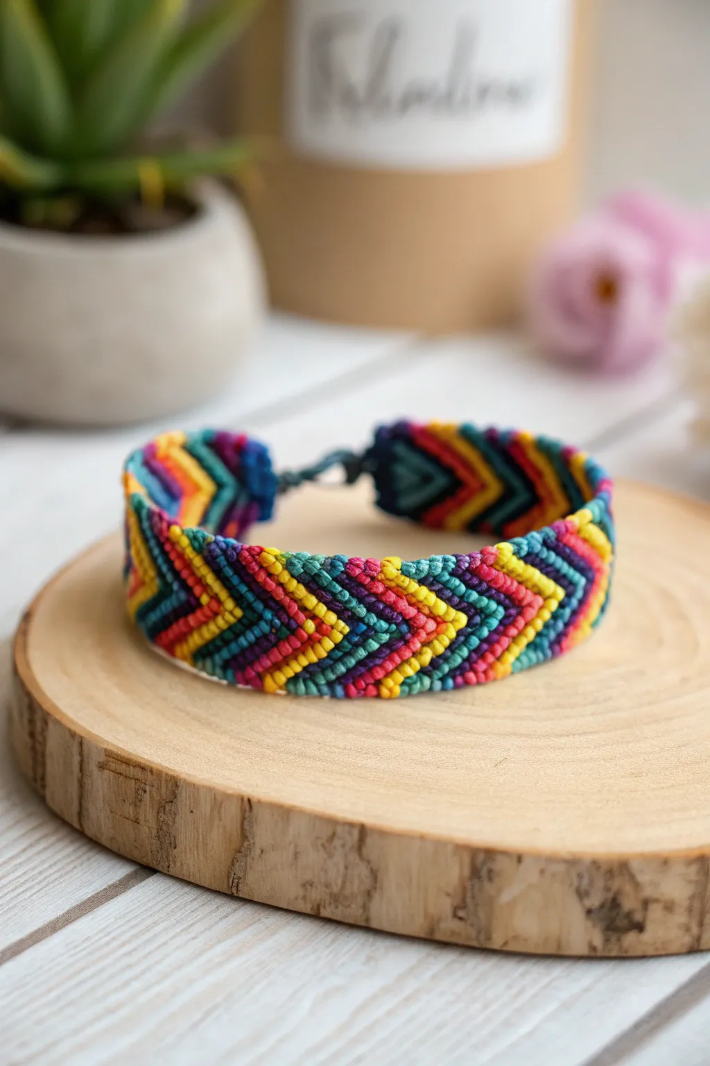 Add a splash of joy to your day with this vibrant rainbow chevron bracelet!
