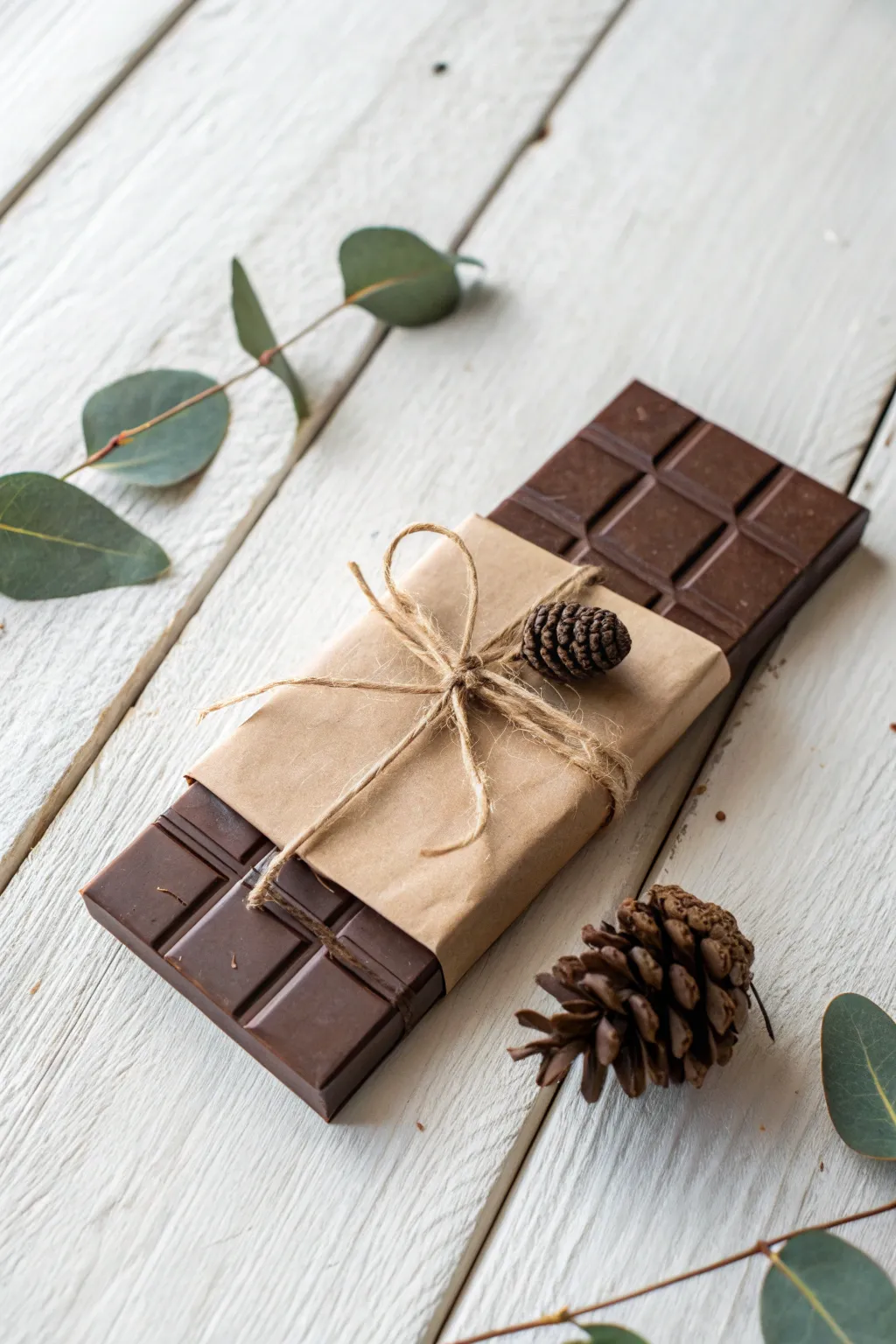 Elevate your gift-giving with nature-infused chocolate wrapping that exudes simplicity and elegance.