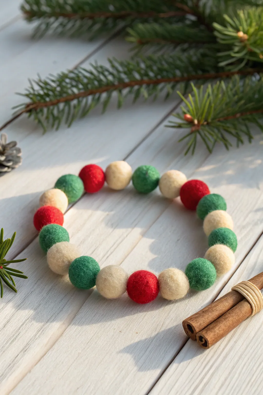 Cozy up your holiday style with charming felt bead bracelets—where simplicity meets festive flair.