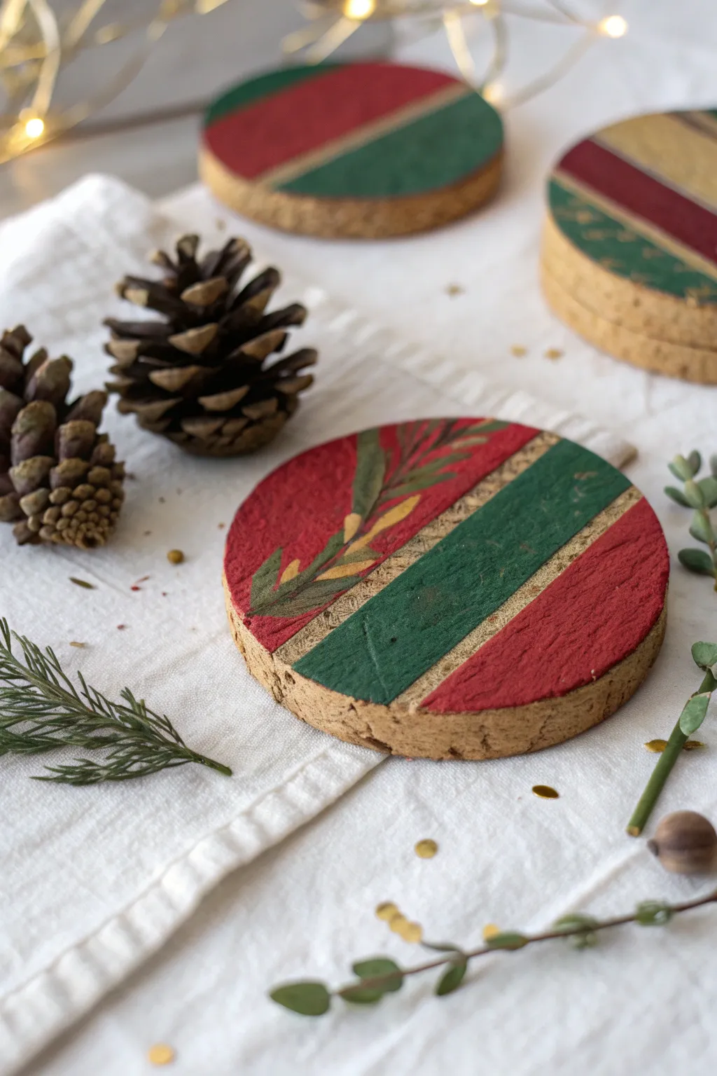 Transform recycled cardboard into festive coasters and add a sustainable touch of Christmas cheer to your decor!