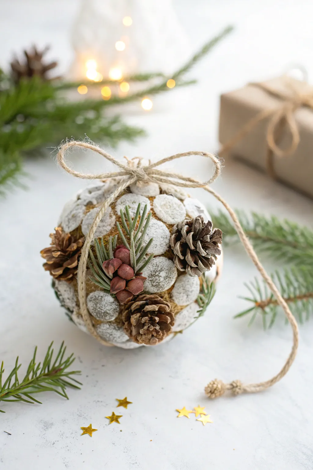 Embrace the tranquility of nature with this rustic, handcrafted ornament featuring pinecones and twigs. Perfect for a minimalist holiday touch!