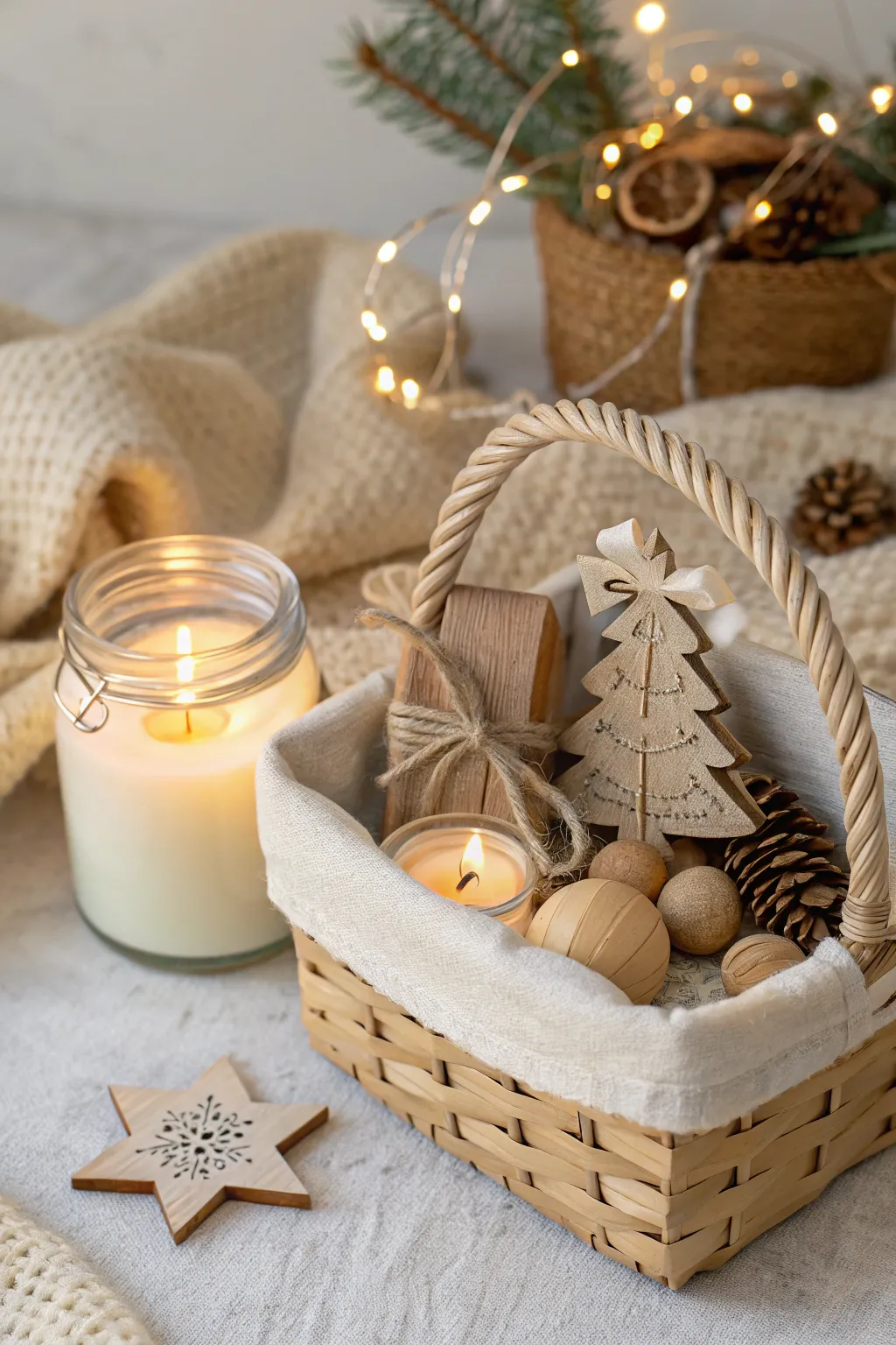 Embrace the rustic charm with a handcrafted holiday basket that whispers warmth and elegance.