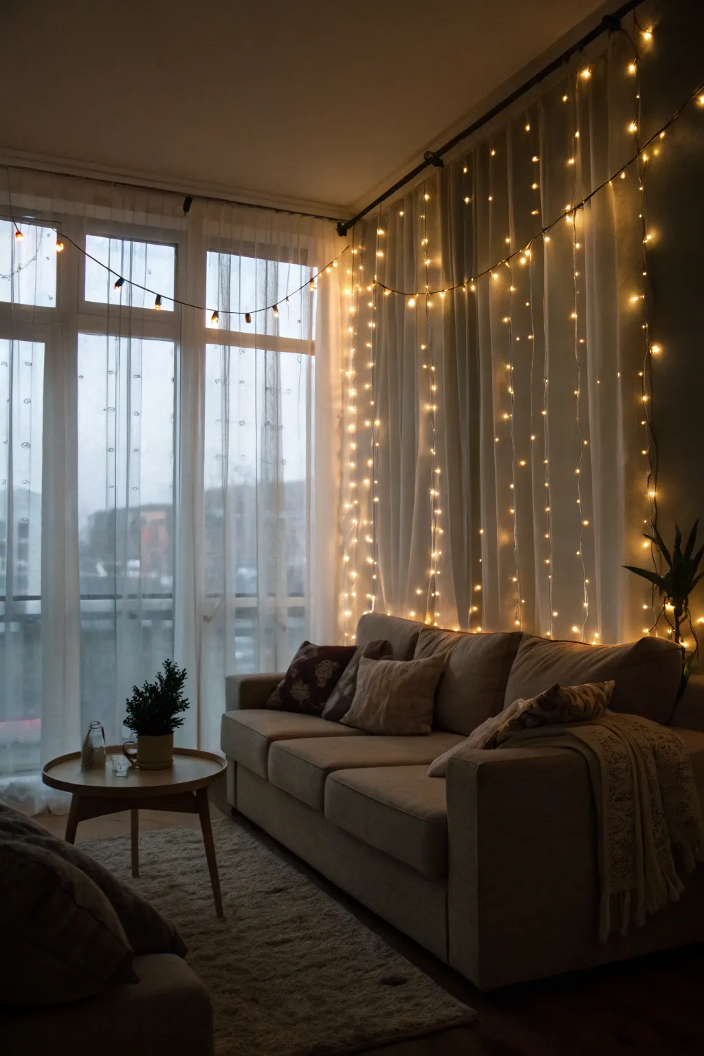 A curtain of lights can transform any space into a winter wonderland.
