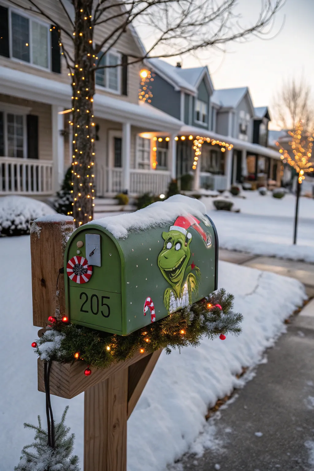Infuse some humor into your decor with a Grinch-themed mailbox cover.