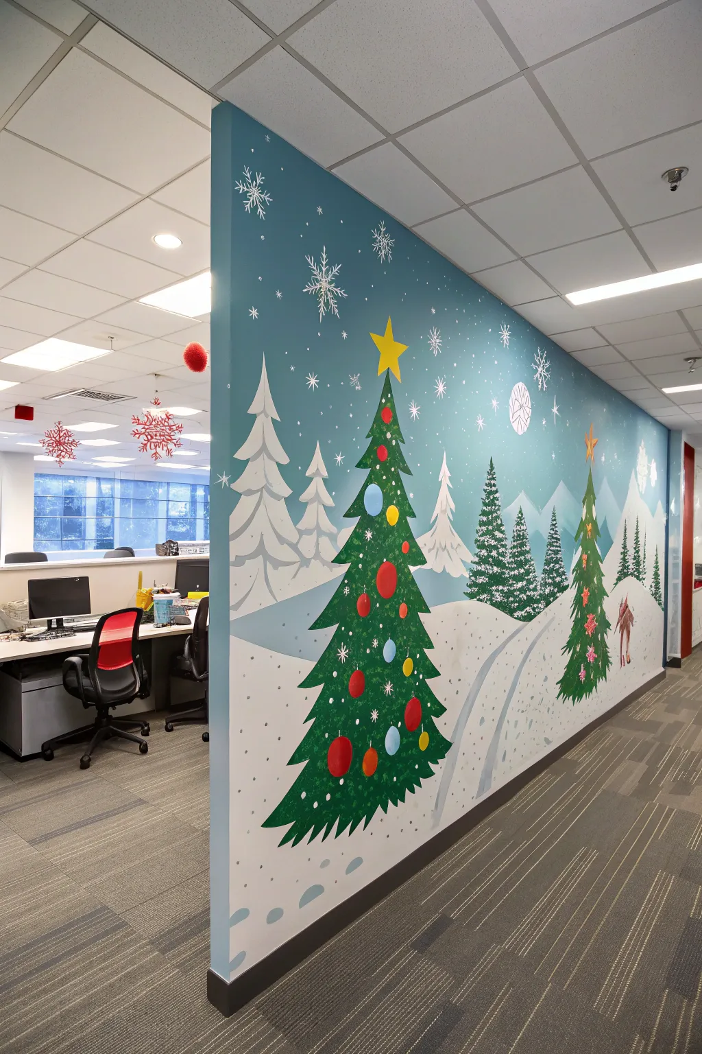 Transform your office with a festive wall mural.