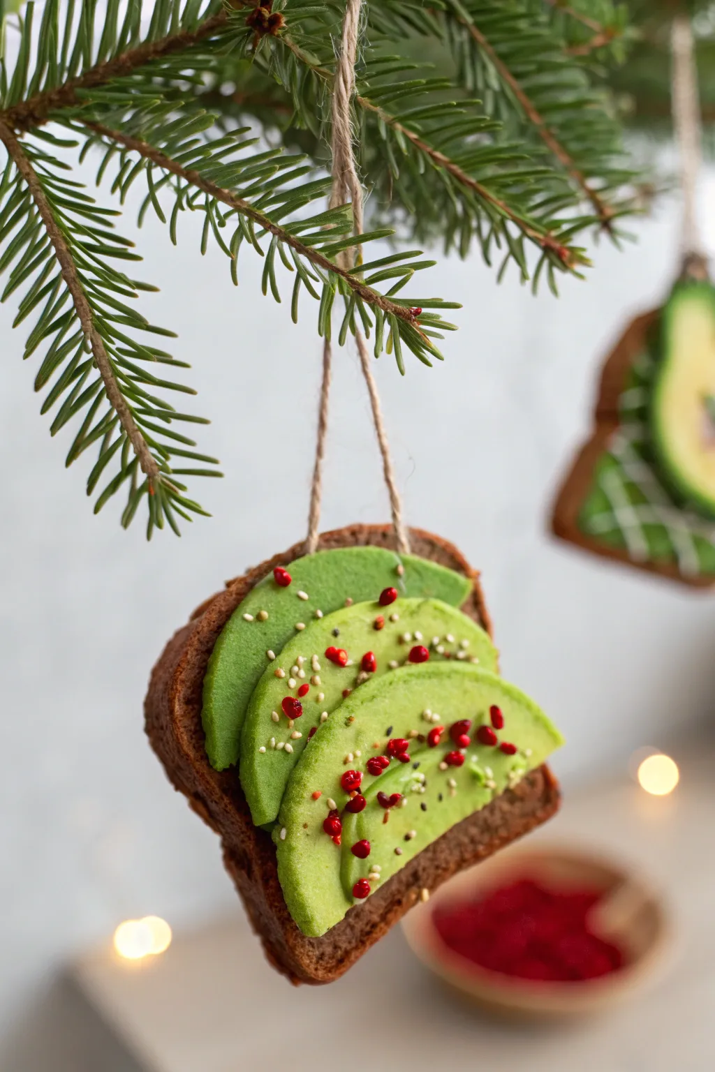 Bring a playful twist to your Christmas decor with this charming felt avocado toast ornament!