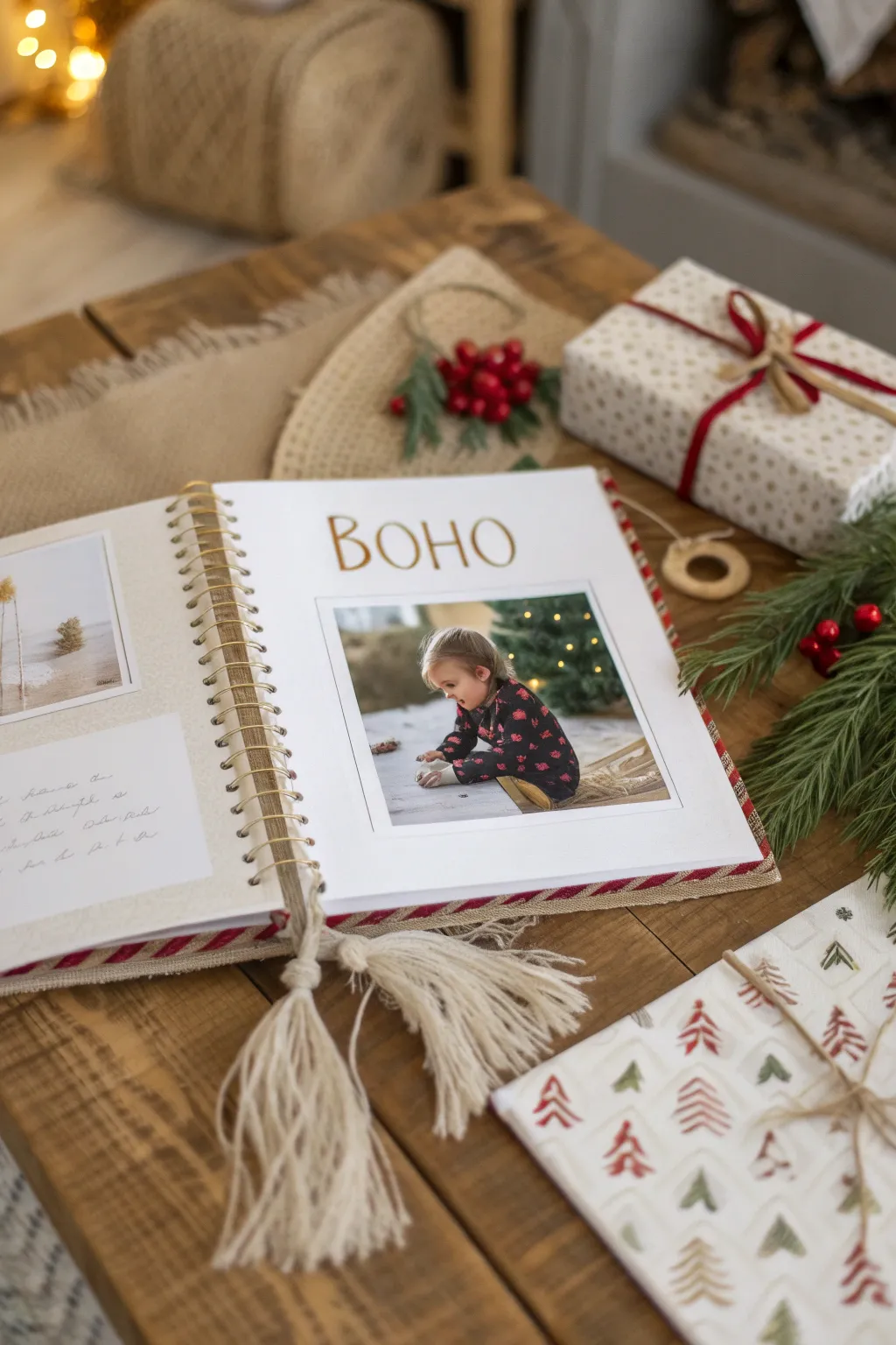 Capture the essence of Christmas morning magic with a scrapbook layout that melds minimalist style with heartwarming memories.