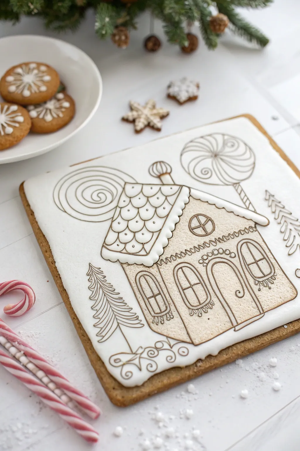 Envision your gingerbread dream: a minimalist sketch with a touch of whimsy.