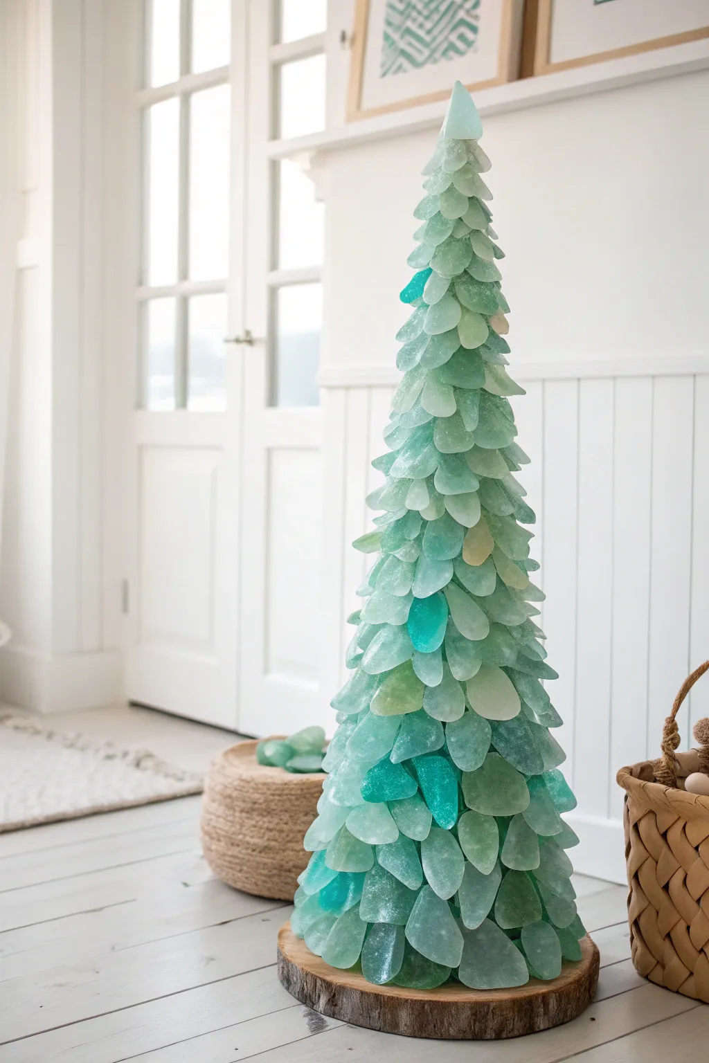 Bring the serene beauty of the ocean to your holiday decor with this enchanting Sea Glass Christmas Tree, a perfect blend of Scandinavian minimalism and Boho charm.