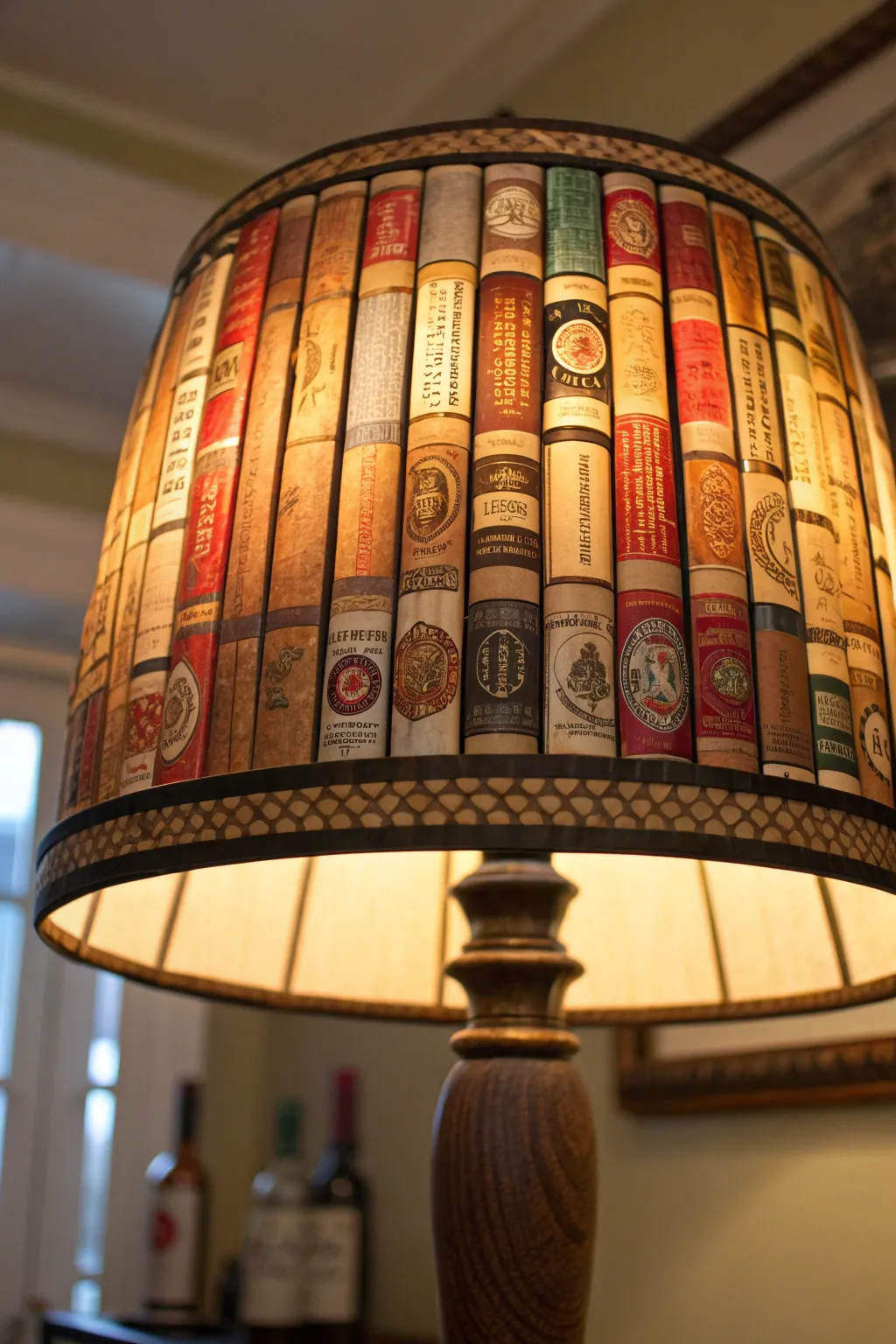 Illuminate your space with a touch of nostalgia—cigar bands transform this lampshade into a work of art.