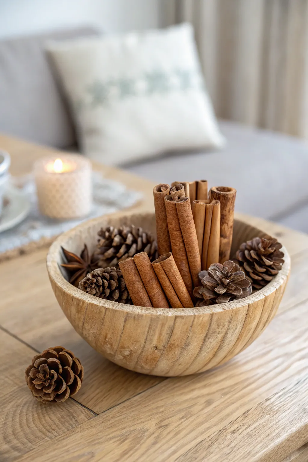Add a touch of natural elegance to your table with this cinnamon stick centerpiece.