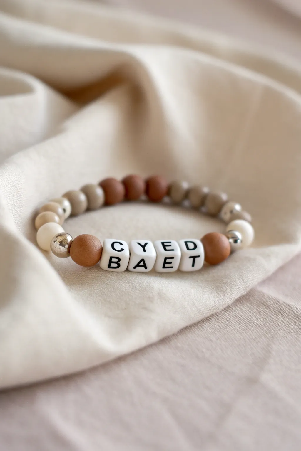 Wear your words: A personalized clay bead bracelet for a touch of daily inspiration.