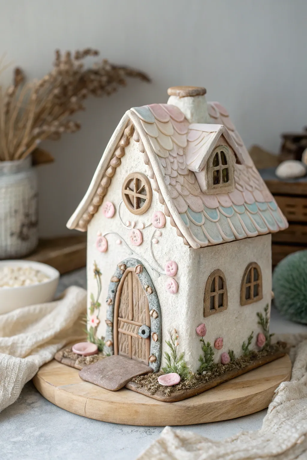 Enchant your space with the whimsical charm of a fairy tale clay house. Perfect for adding a touch of magic and craftsmanship to any setting!