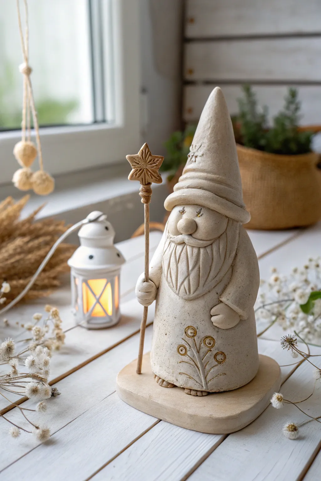 A charming clay gnome, where simplicity meets storytelling in every handcrafted detail.