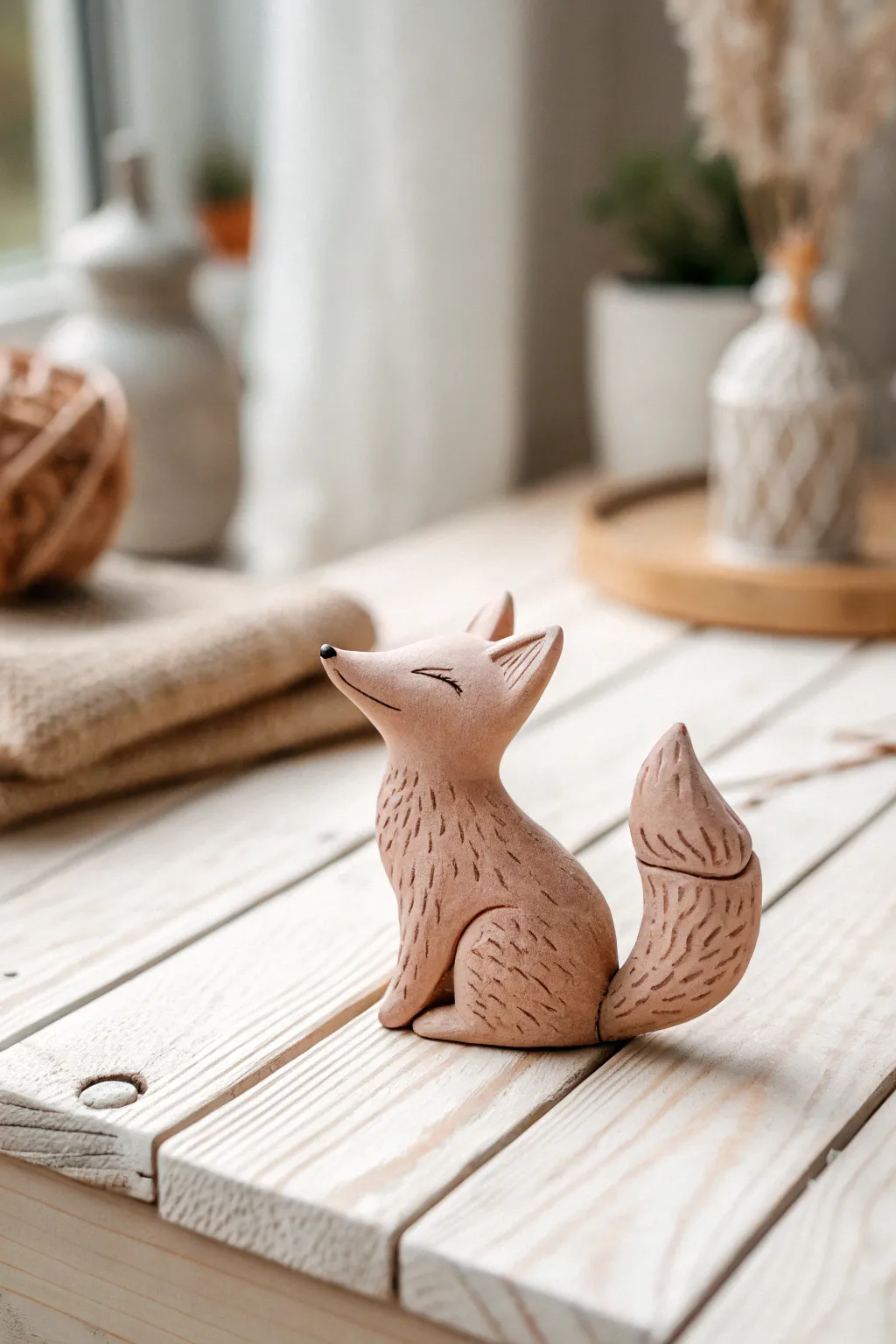 Delight in the charm of this minimalist clay fox, perfect for adding a touch of whimsy to your space.