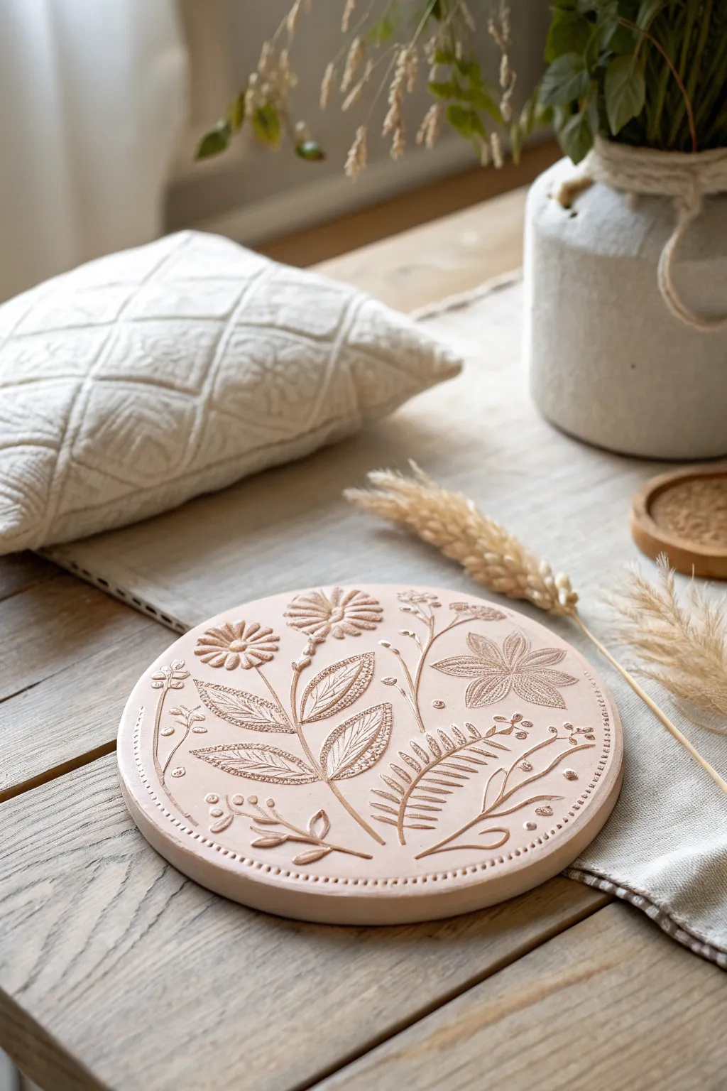 Elevate your coffee table with personalized clay coasters, where simplicity meets natural beauty.
