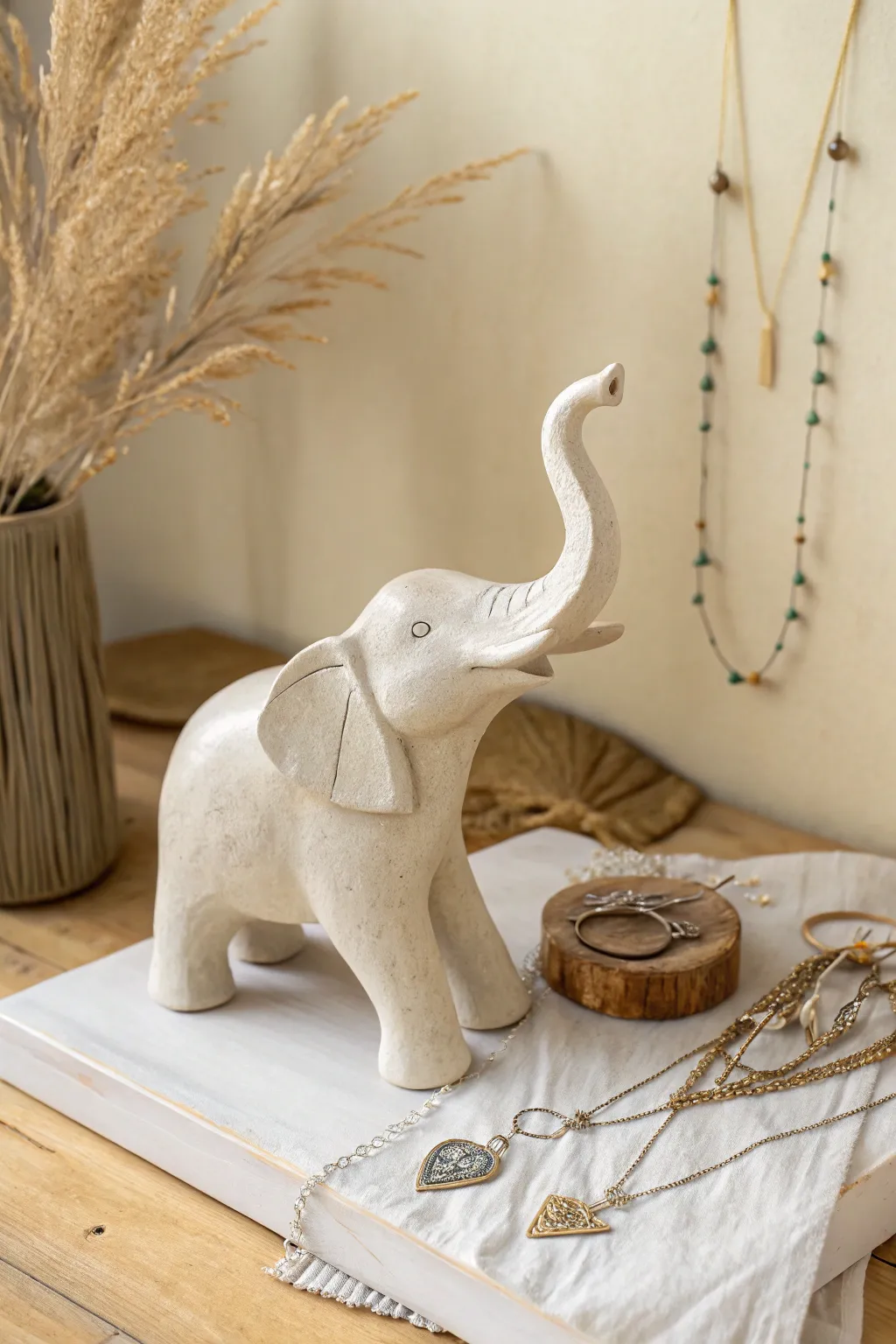 Elevate your space with this charming clay elephant jewelry holder, perfect for the minimalist with a boho flair.