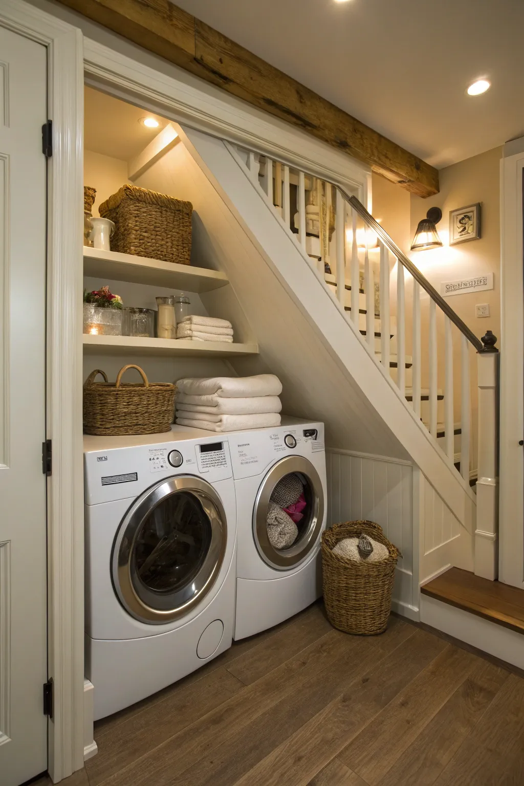 Make laundry day easier with a smartly designed under-stair laundry room.