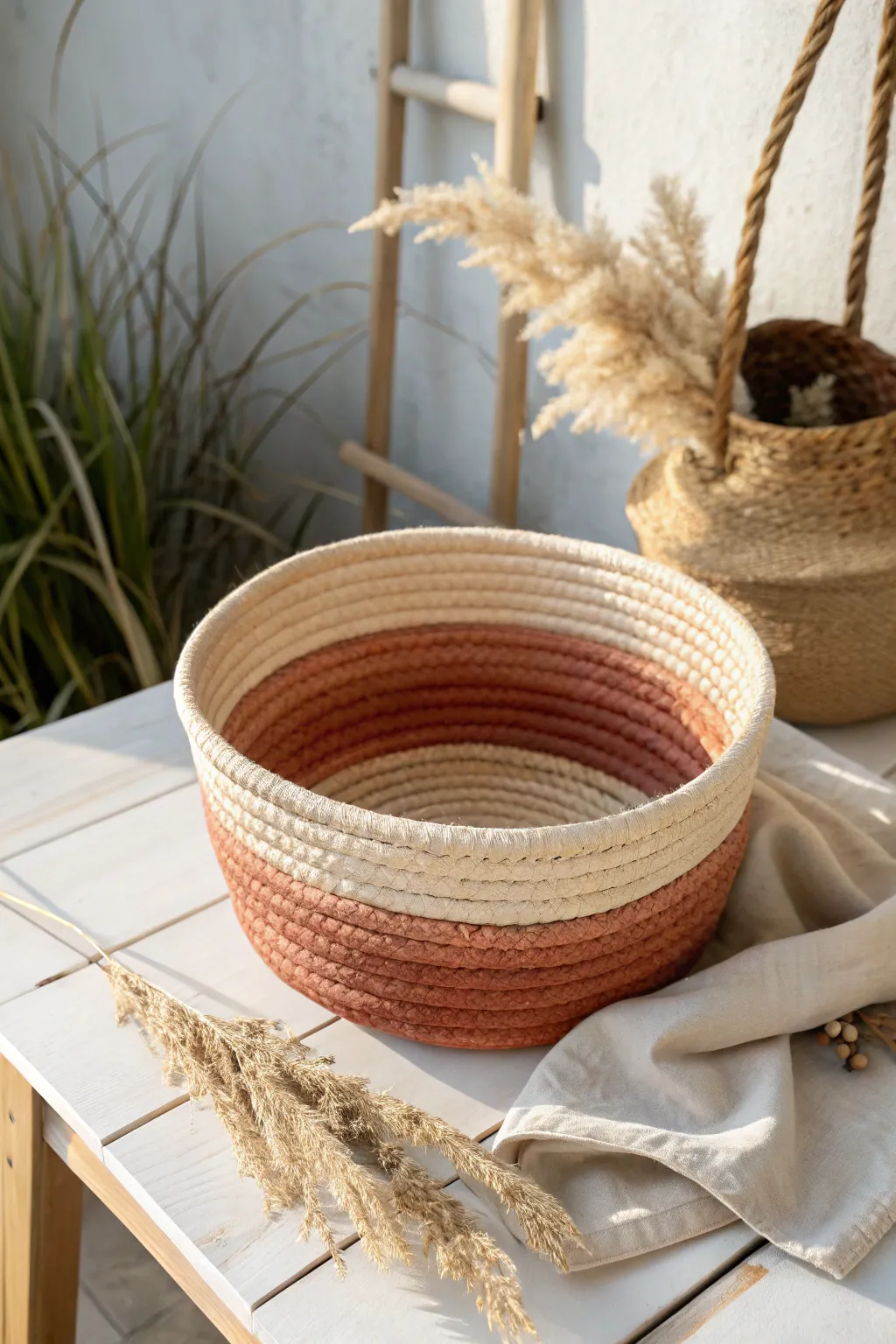 Elevate your space with the serene beauty of an ombre coil basket, a perfect blend of artistry and tranquility.