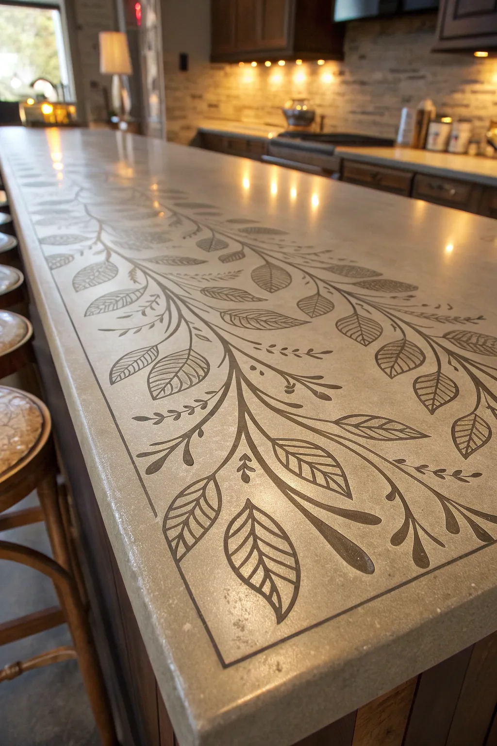 Elevate your space with nature's elegance: Concrete artistry with leaf and branch motifs.