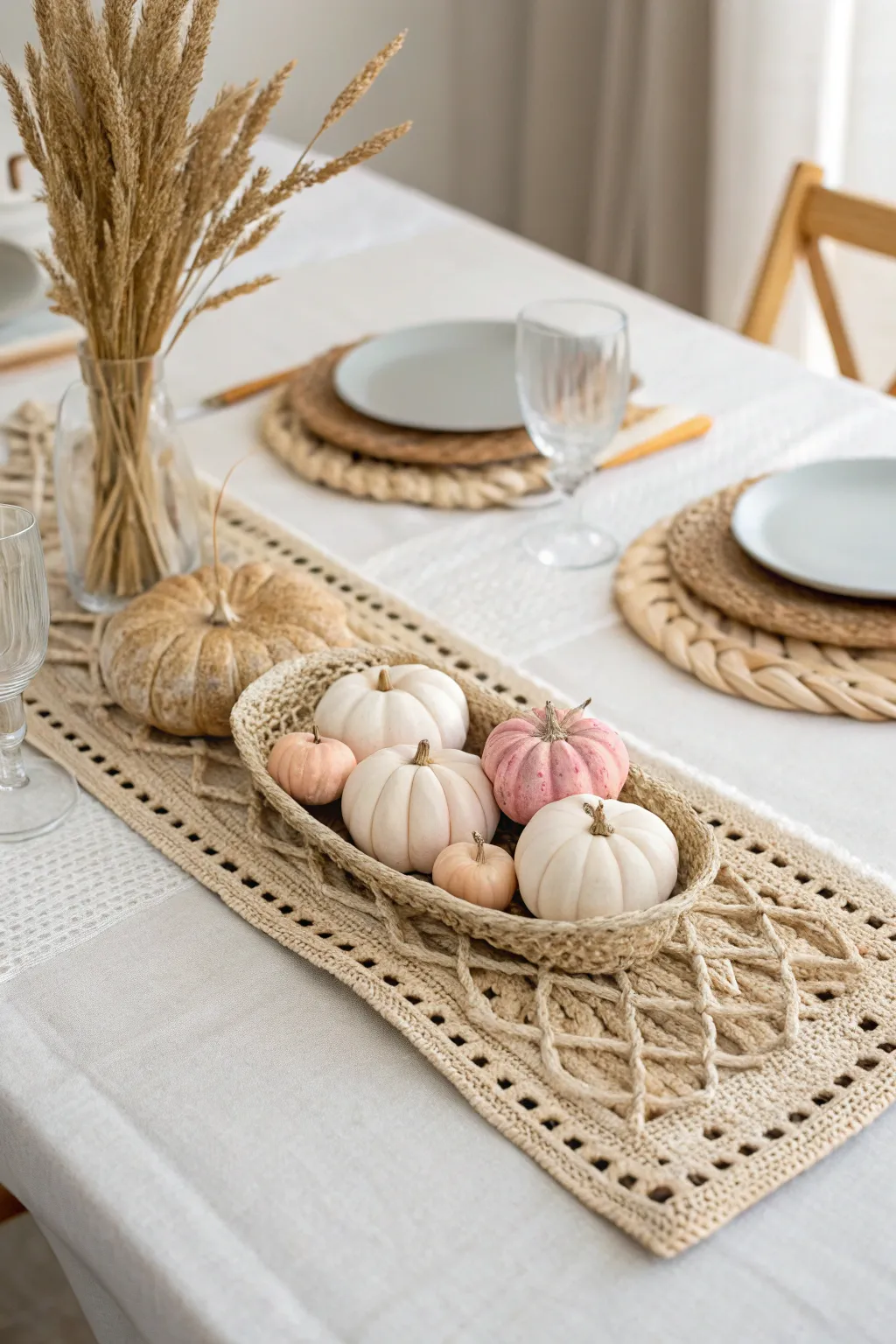 Elevate your dining experience with a touch of rustic elegance: a handmade cornucopia table runner that celebrates the beauty of the season.