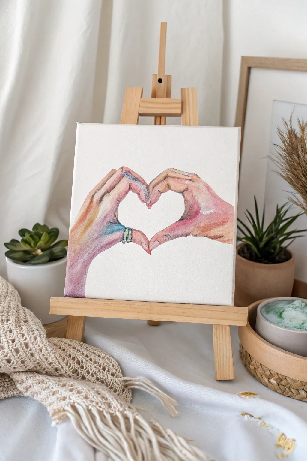 Capture the love: A minimalist canvas of hands forming a heart, perfect for a touch of personal elegance.