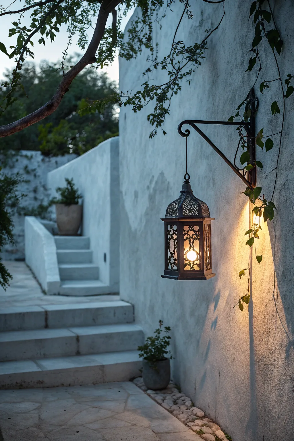 Transform your concrete space into a magical escape with the warm glow of lanterns.