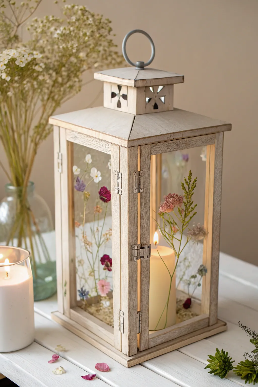Illuminate your space with the serene beauty of pressed flower lanterns, where nature meets minimalism.