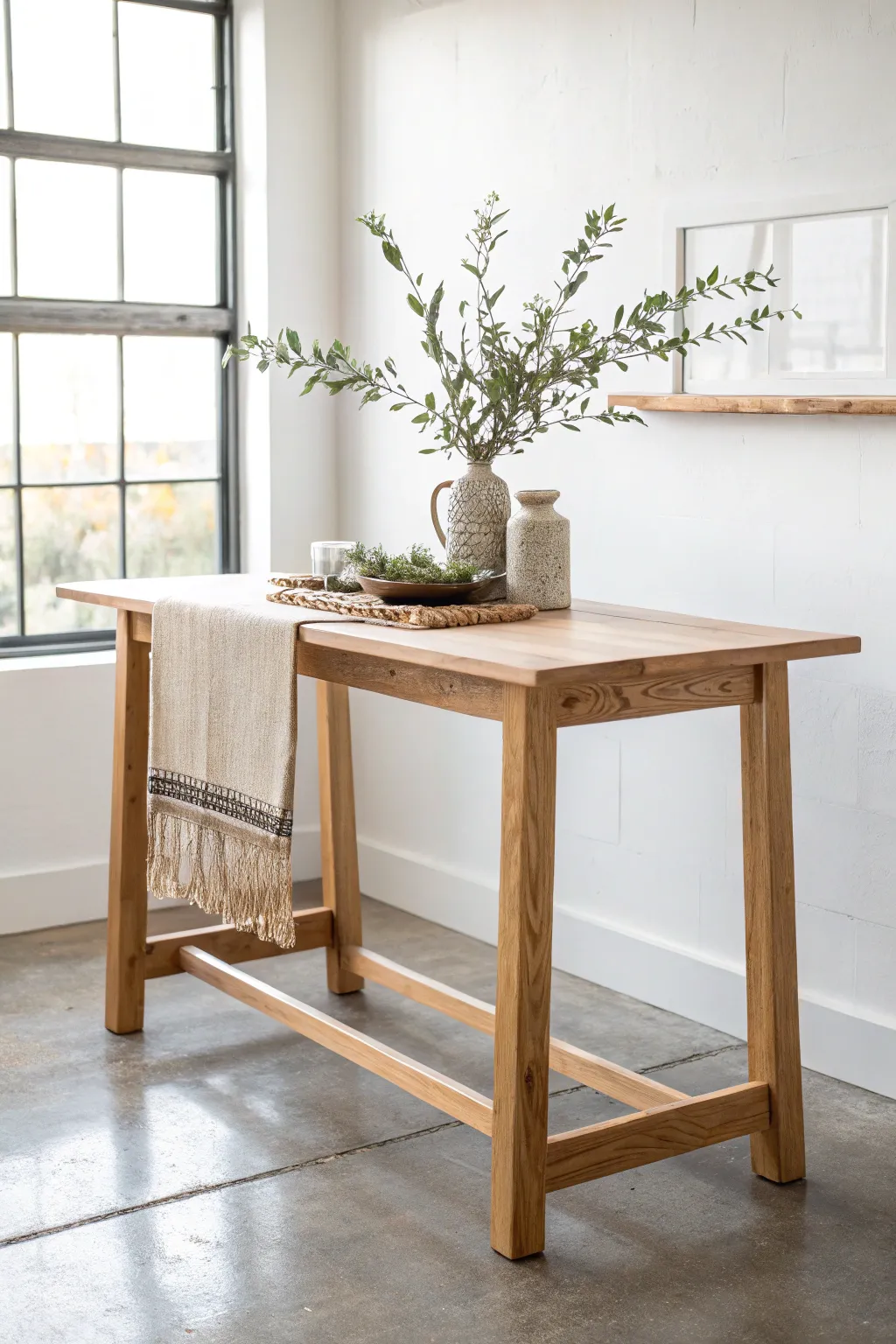 Elevate your creativity with a minimalist counter height craft table that blends Scandinavian simplicity with Boho elegance.