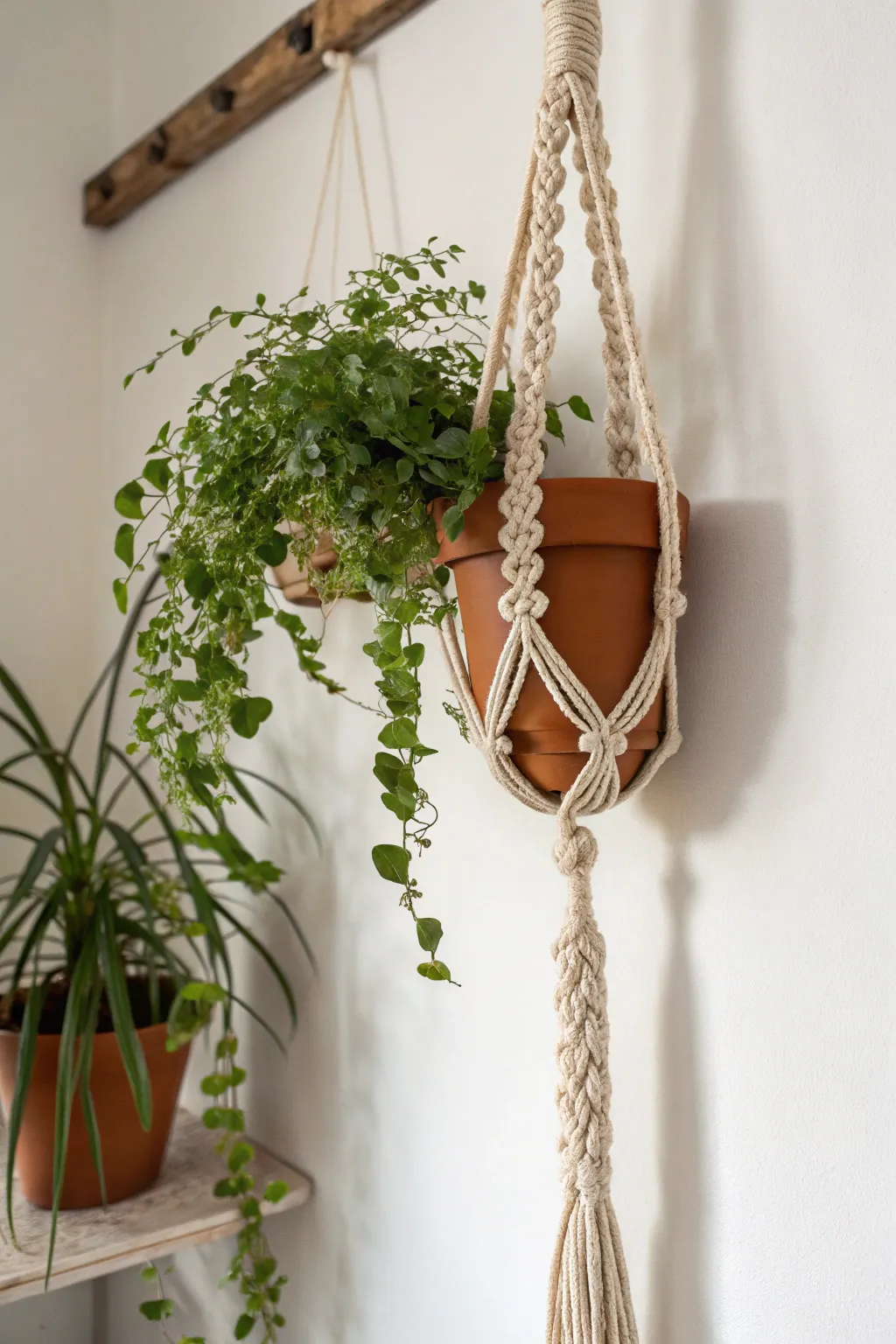 Add a touch of bohemian elegance to your space with a handcrafted macramé plant hanger. 🌿✨