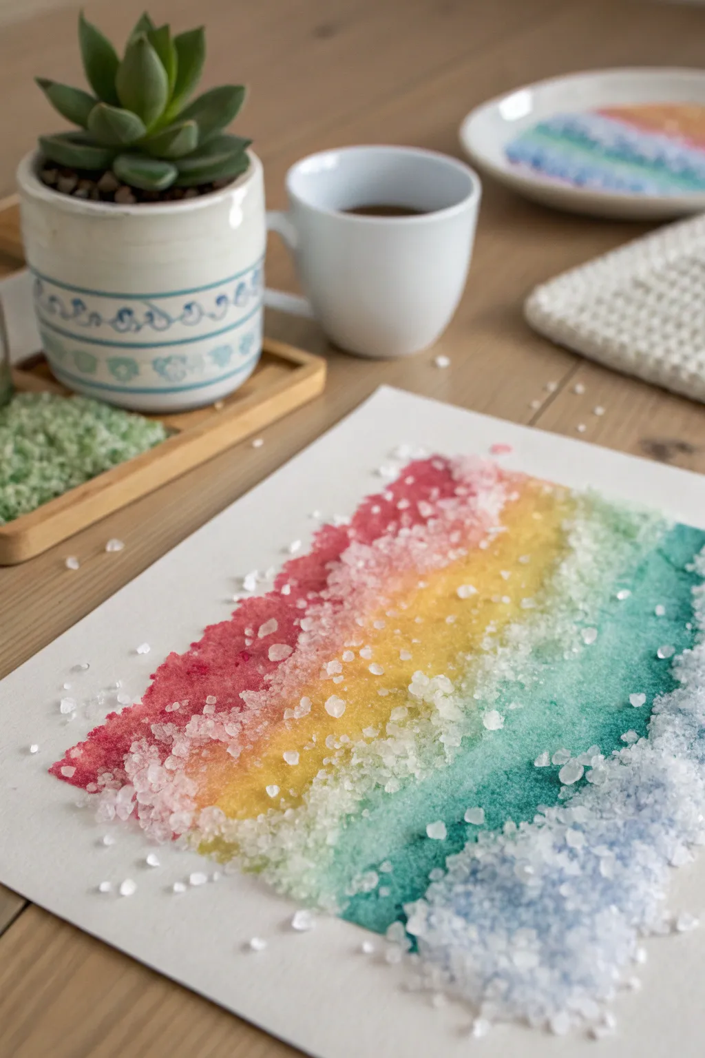 Discover the magic in every sprinkle with watercolor salt art — a simple yet enchanting craft that captivates and calms.