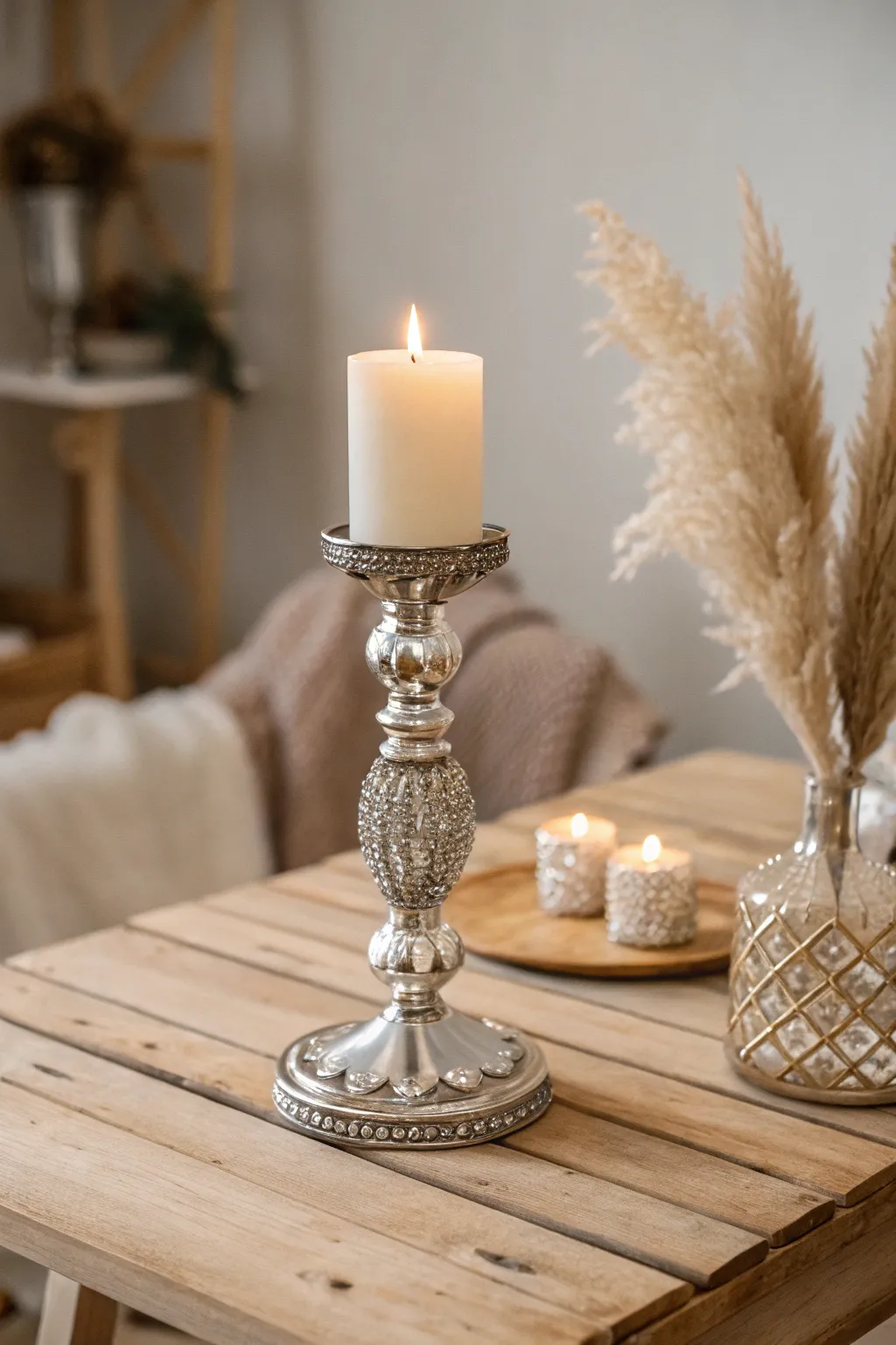 Transform vintage jewelry into sparkling accents for a warm and inviting glow.