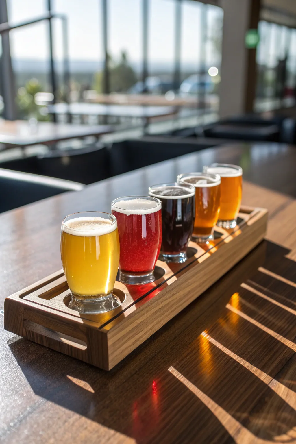 Elevate your beer tasting experience with a sleek glass pane beer flight board that’s perfect for the modern connoisseur.