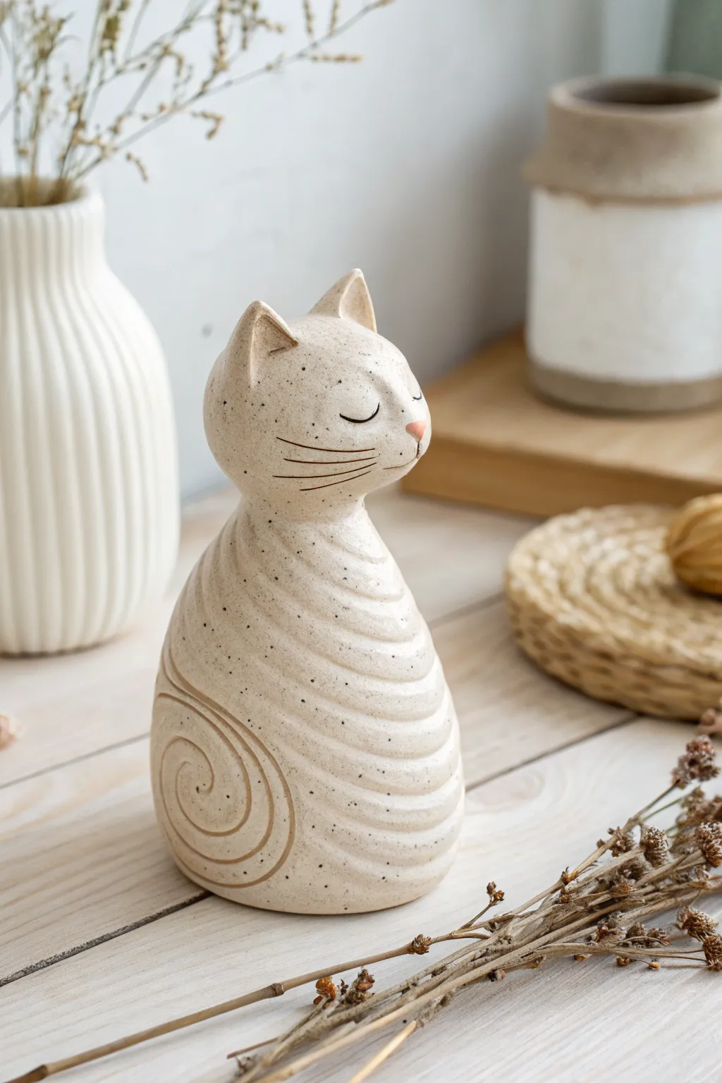 Embrace creativity with this charming coil pot cat, where minimalist design meets playful artistry.