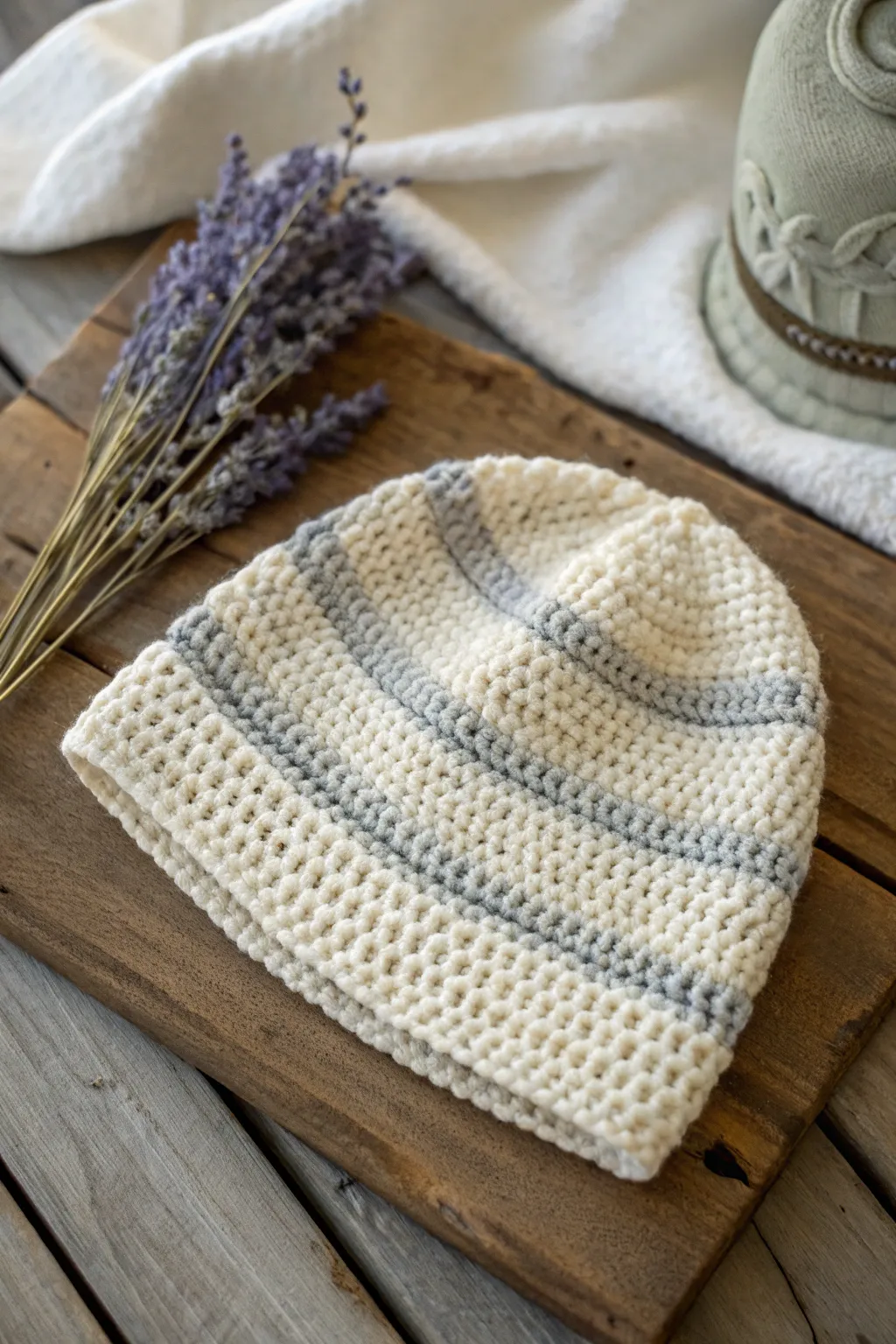 Embrace timeless elegance with this simple striped crochet beanie—perfectly crafted for effortless style and warmth.