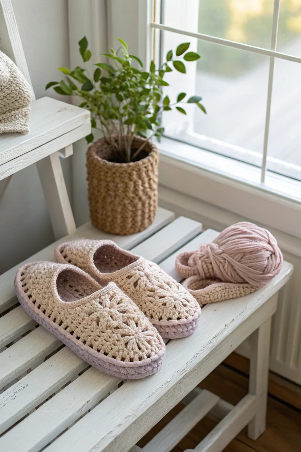 Wrap your mom's feet in warmth and style with these cozy crochet slippers, crafted with love and pastel beauty. Perfect for a Mother's Day gift that combines simplicity and elegance.